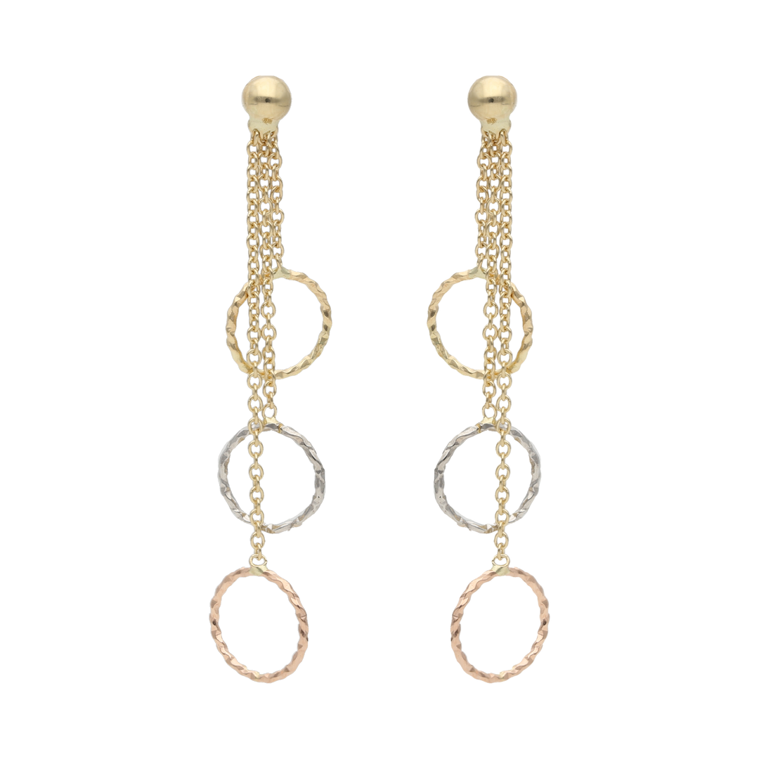 Aretes largos círculos diamantados 14K