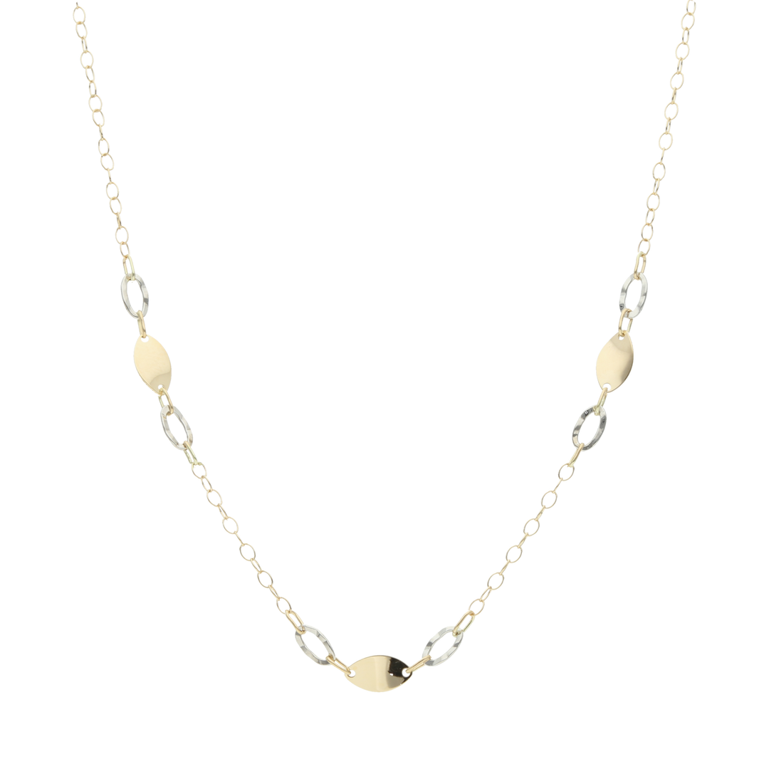 Collar bicolor figuras diamantadas 14K
