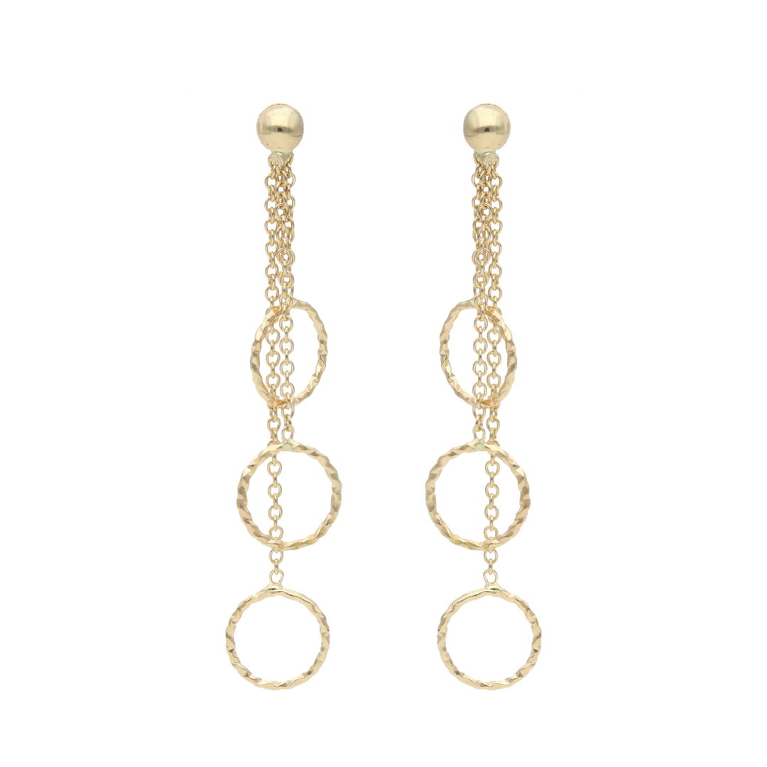Aretes largos círculos diamantados 14K