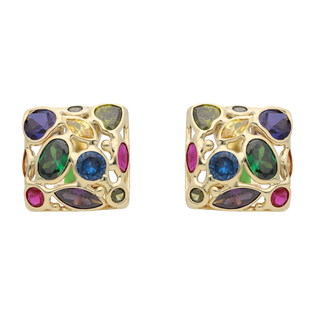 Aretes cuadrados circonias colores 14K