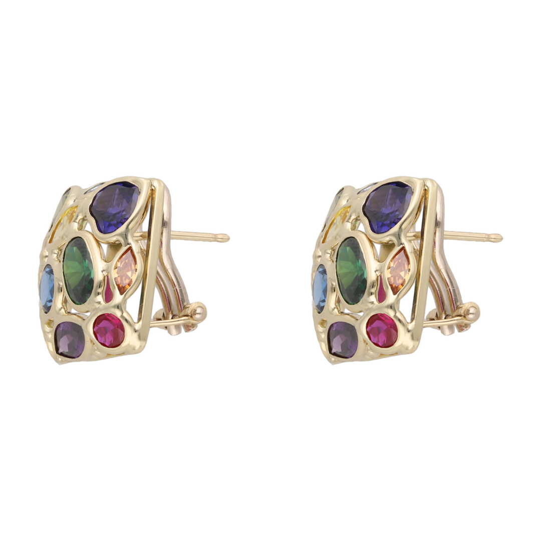 Aretes cuadrados circonias colores 14K