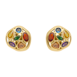 Aretes figura ondeada circonias colores 14K