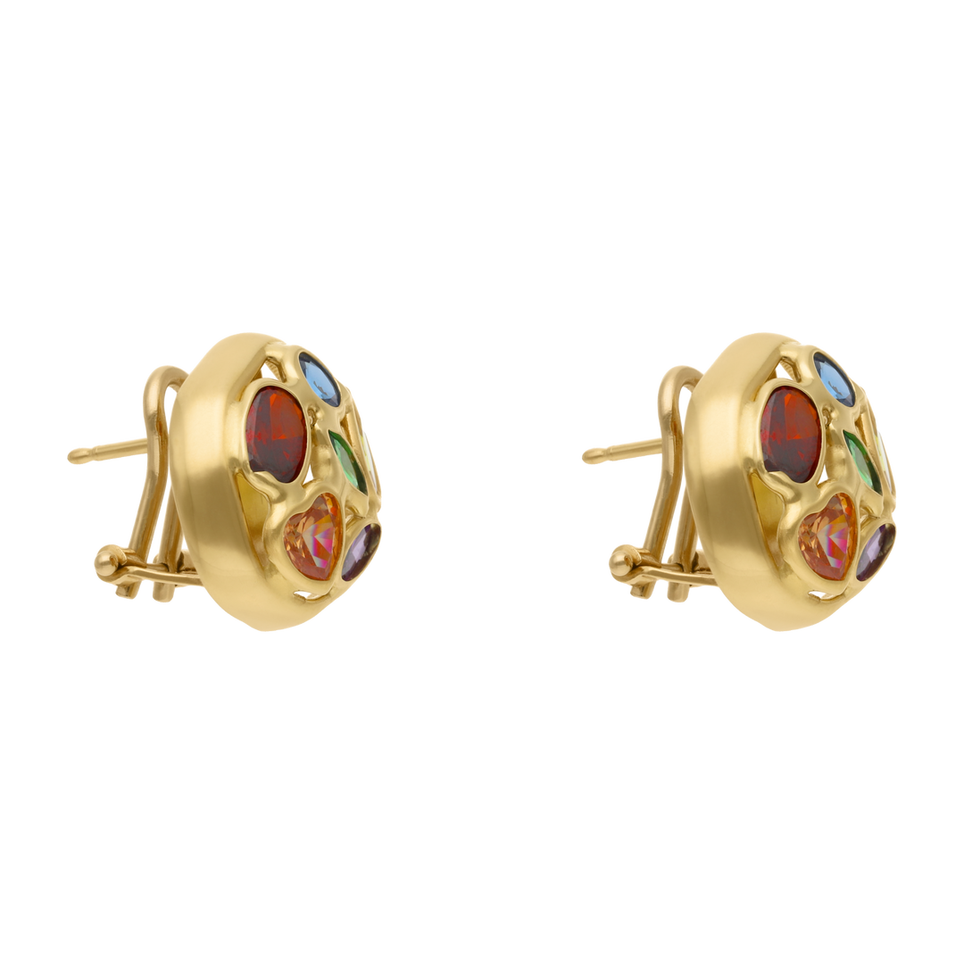 Aretes figura ondeada circonias colores 14K