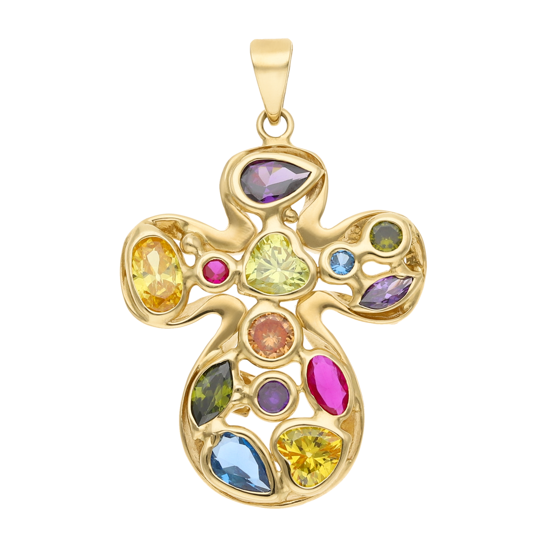 Cruz circonias colores esquinas redondeadas 14K