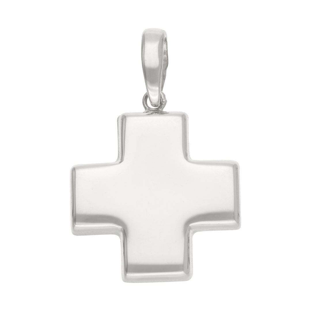 Cruz roja hueca oro blanco 14K