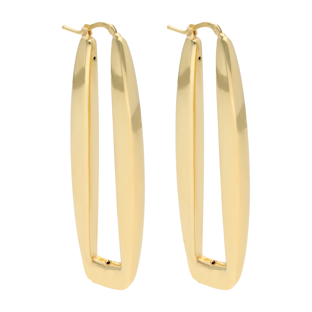 Arracadas grandes largas rectangulares 14K