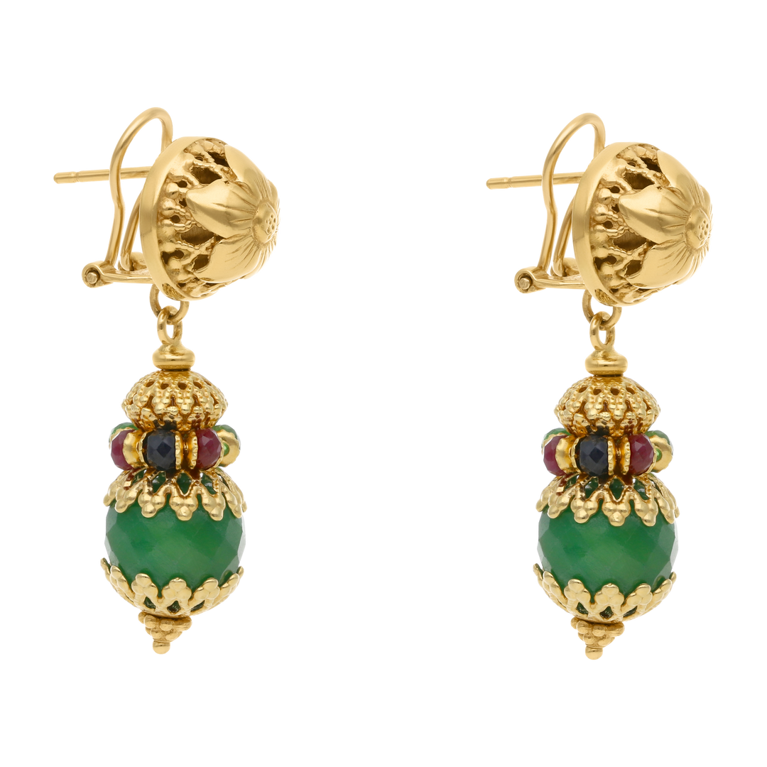Aretes largos esmeraldas, rubíes y zafiros 18K