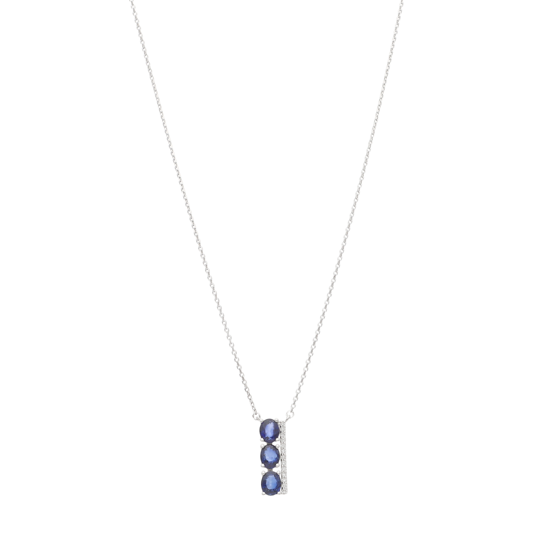 Collar dije barra 3 zafiros oval y diamantes 14K