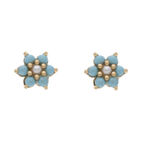 Broquel flor turquesa/perla 14K