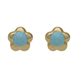 Broquel flor turquesa/coral 14K