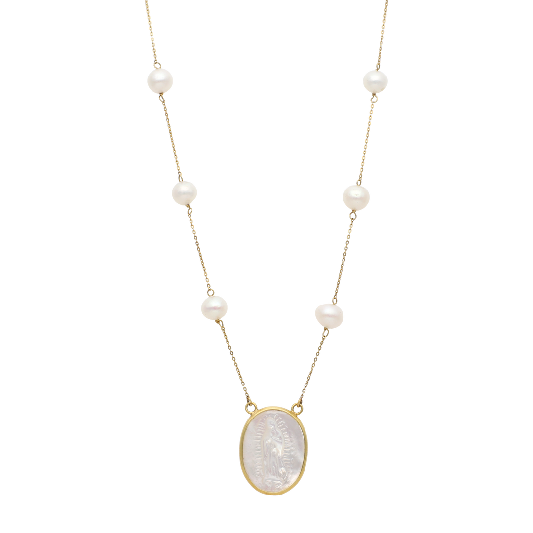 Collar perlas 5mm Guadalupe madre perla 14K