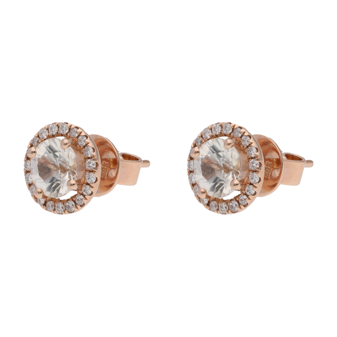 Broquel zafiro blanco oro rosa 14K