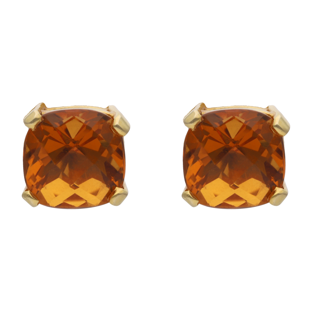 Broquel citrina cushion 4 uñas 14K