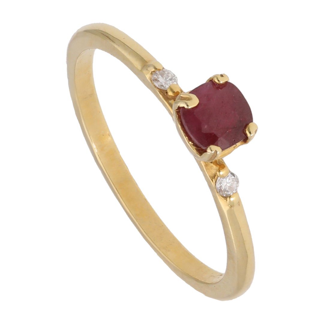 Anillo rubí y 2 brillantes 14K