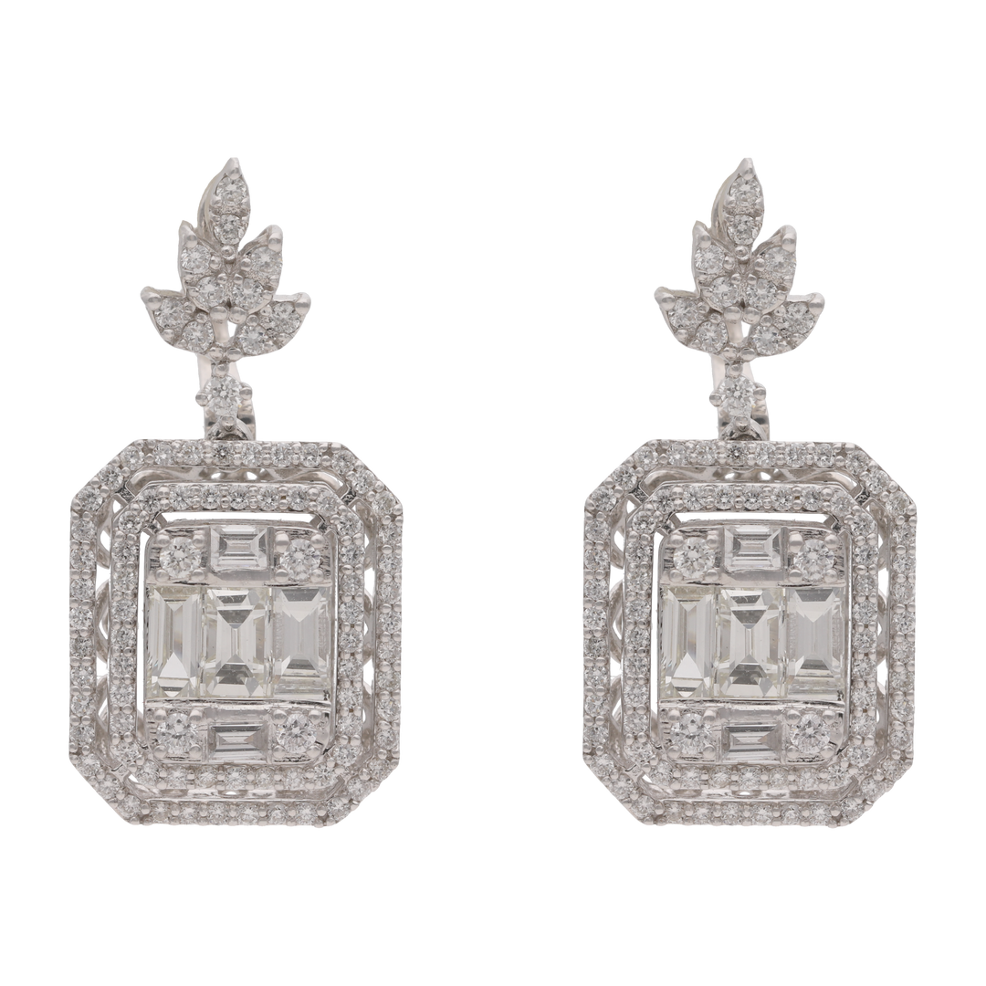 Aretes largos baguettes y brillantes 14K