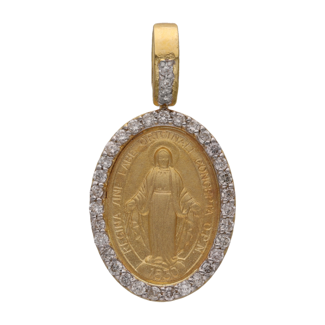 Medalla oval Milagrosa diamantes 14K