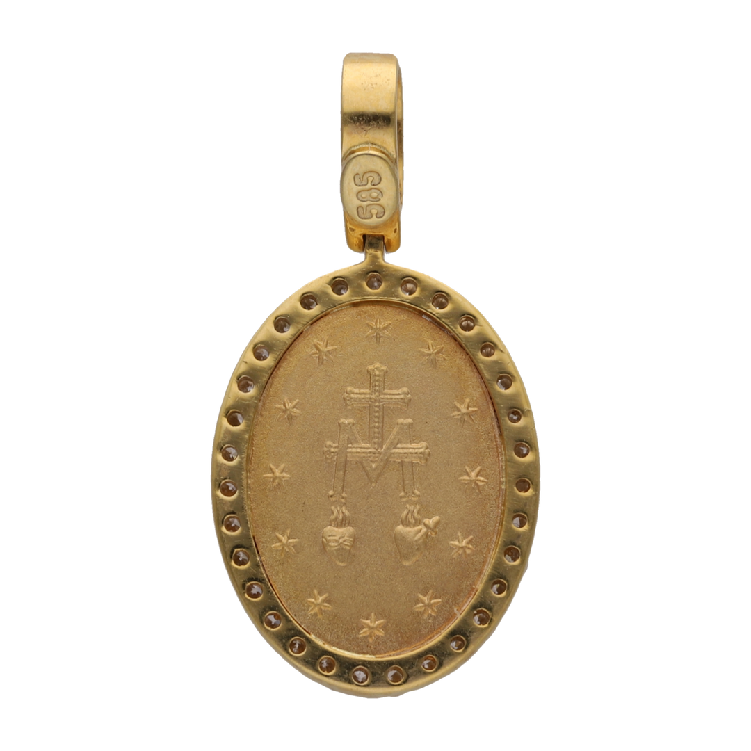 Medalla oval Milagrosa diamantes 14K