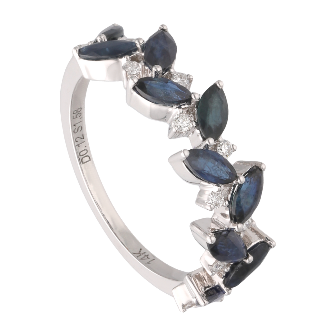 Anillo zafiros marquise y brillantes 14K