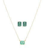 Set collar y broquel rubí/esmeralda 14K