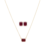 Set collar y broquel rubí/esmeralda 14K
