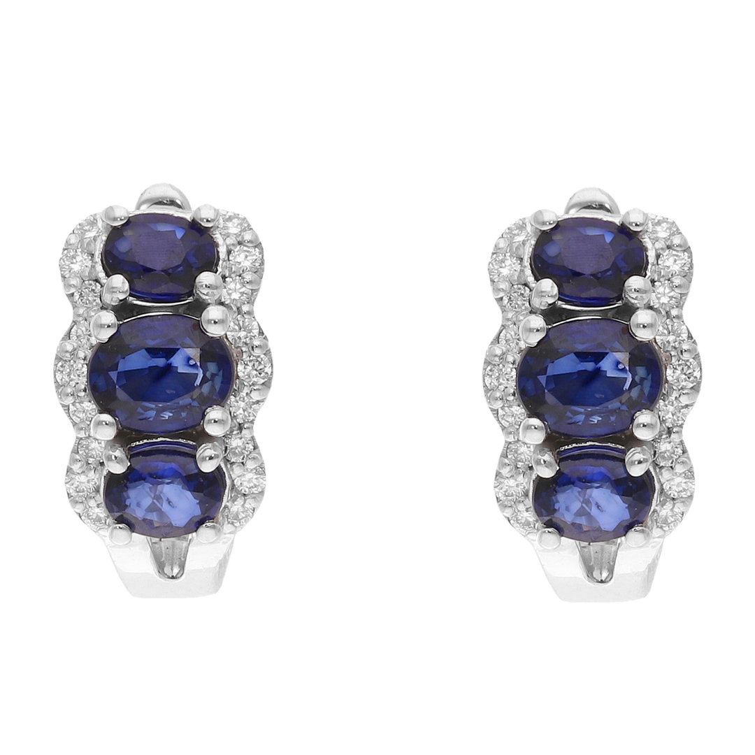 Arracadas 3 zafiros oval y brillantes 14K
