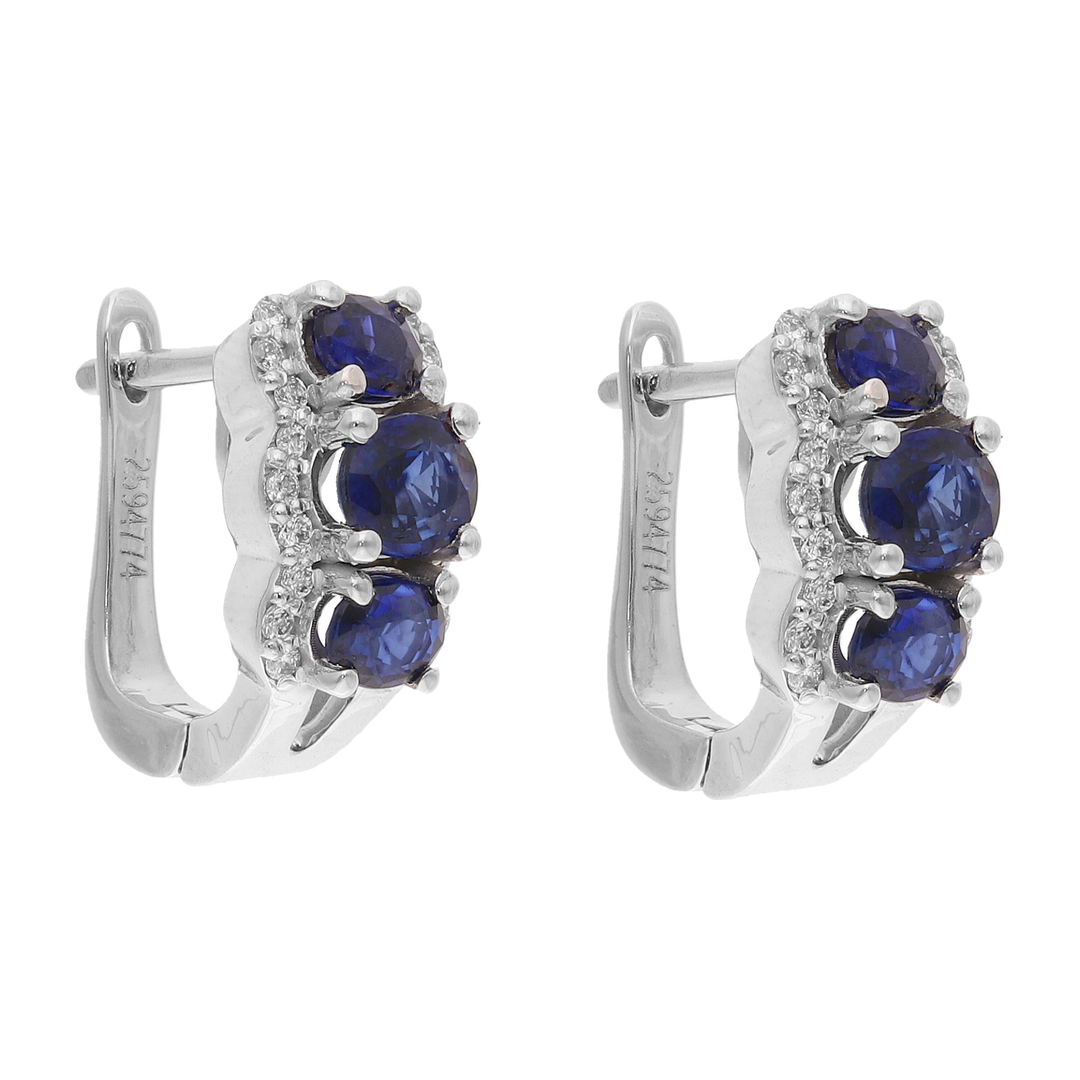 Arracadas 3 zafiros oval y brillantes 14K