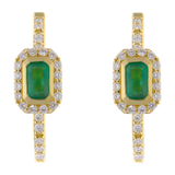 Arracadas esmeralda bisel liso y brillantes 14K