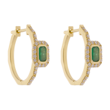Arracadas esmeralda bisel liso y brillantes 14K
