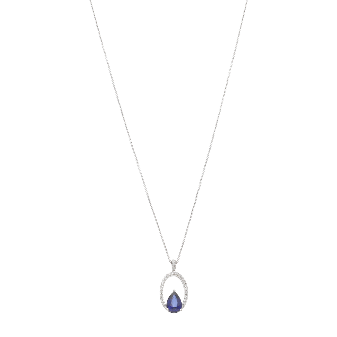 Collar dije bisel hueco zafiro gota y brillantes 14K