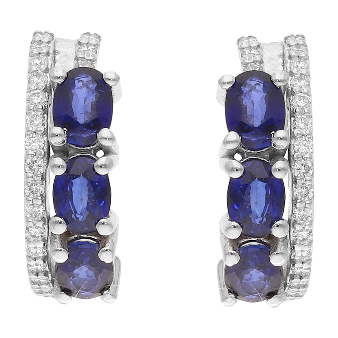 Arracadas zafiros oval y diamantes 14K