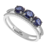 Anillo 2 líneas tres zafiros oval y brillantes 14K