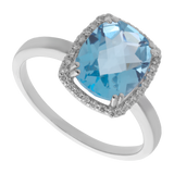 Anillo topacio azul y brillantes 14K