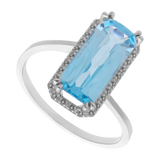 Anillo topacio azul largo brillantes 14K