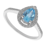Anillo topacio azul gota y brillantes 14K