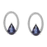 Aretes bisel hueco zafiro gota y brillantes 14K
