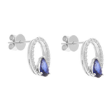 Aretes bisel hueco zafiro gota y brillantes 14K