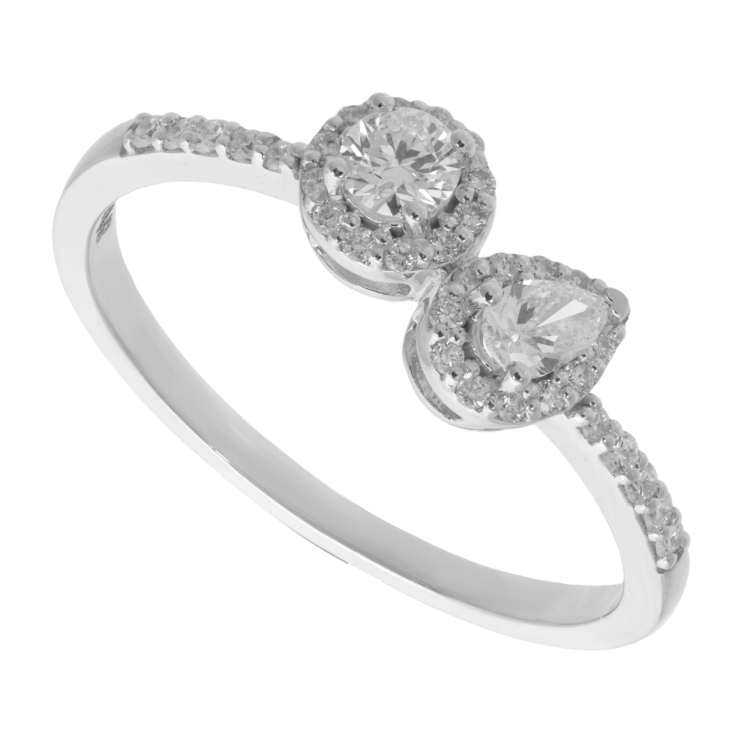 Anillo diamantes gota y brillante oro blanco 14K