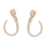 Aretes media luna baguettes y brillantes 14K