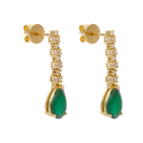 Aretes largos esmeralda pera y brillantes 14K