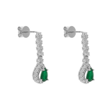 Aretes largos esmeralda pera y brillantes 14K