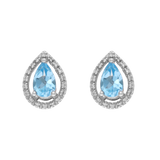 Broquel topacio azul gota y brillantes 14K
