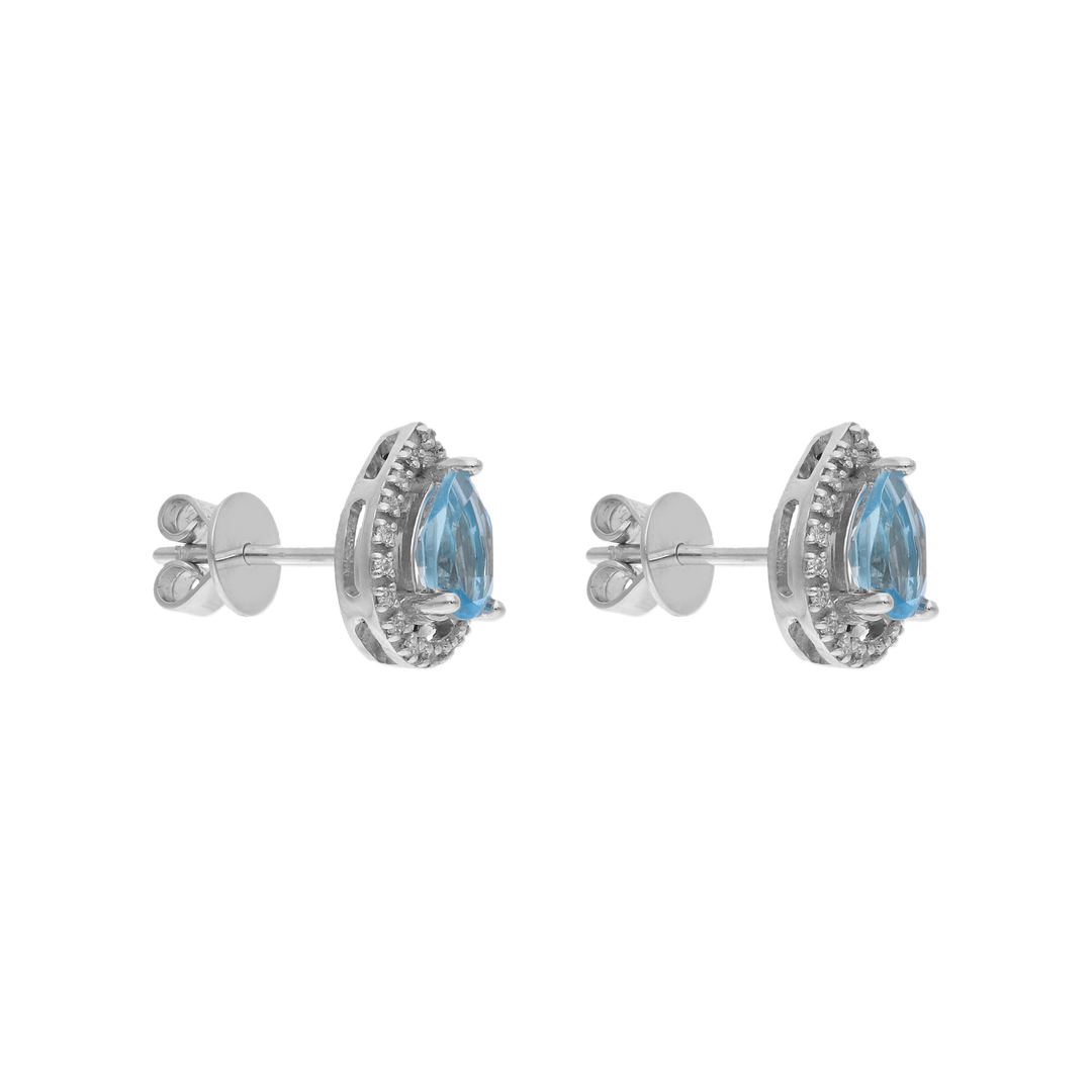 Broquel topacio azul gota y brillantes 14K