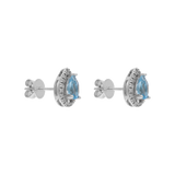Broquel topacio azul gota y brillantes 14K