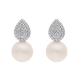 Aretes gota diamantes pave perla 14K