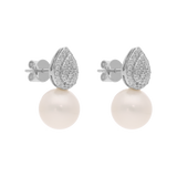 Aretes gota diamantes pave perla 14K