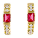 Huggies rubí baguette y brillantes 14K