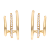 Aretes 3 líneas brillantes y liso 14K