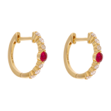 Huggies rubí/esmeralda/zafiro y diamantes 14K