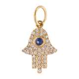 Mano de Fátima diamantes y zafiro 14K