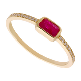 Anillo rubí/zafiro baguette y brillantes 14K